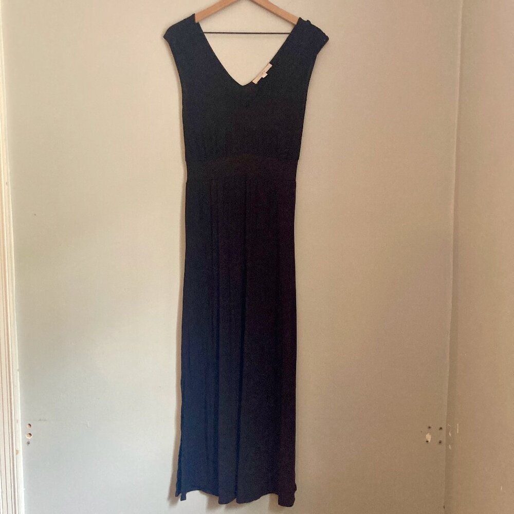 LOFT V-Neck Maxi Tank Dress Small Black Flowy Resort Vacation Beach Minimal